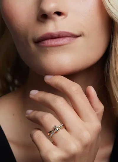 14ct Gold Diamond Claddagh Crossover Ring 